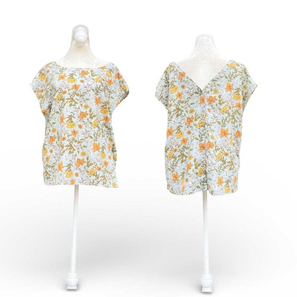 NEW Cynthia Rowley Linen Blend V-Button Back Cap Sleeve Blouse Sz M
